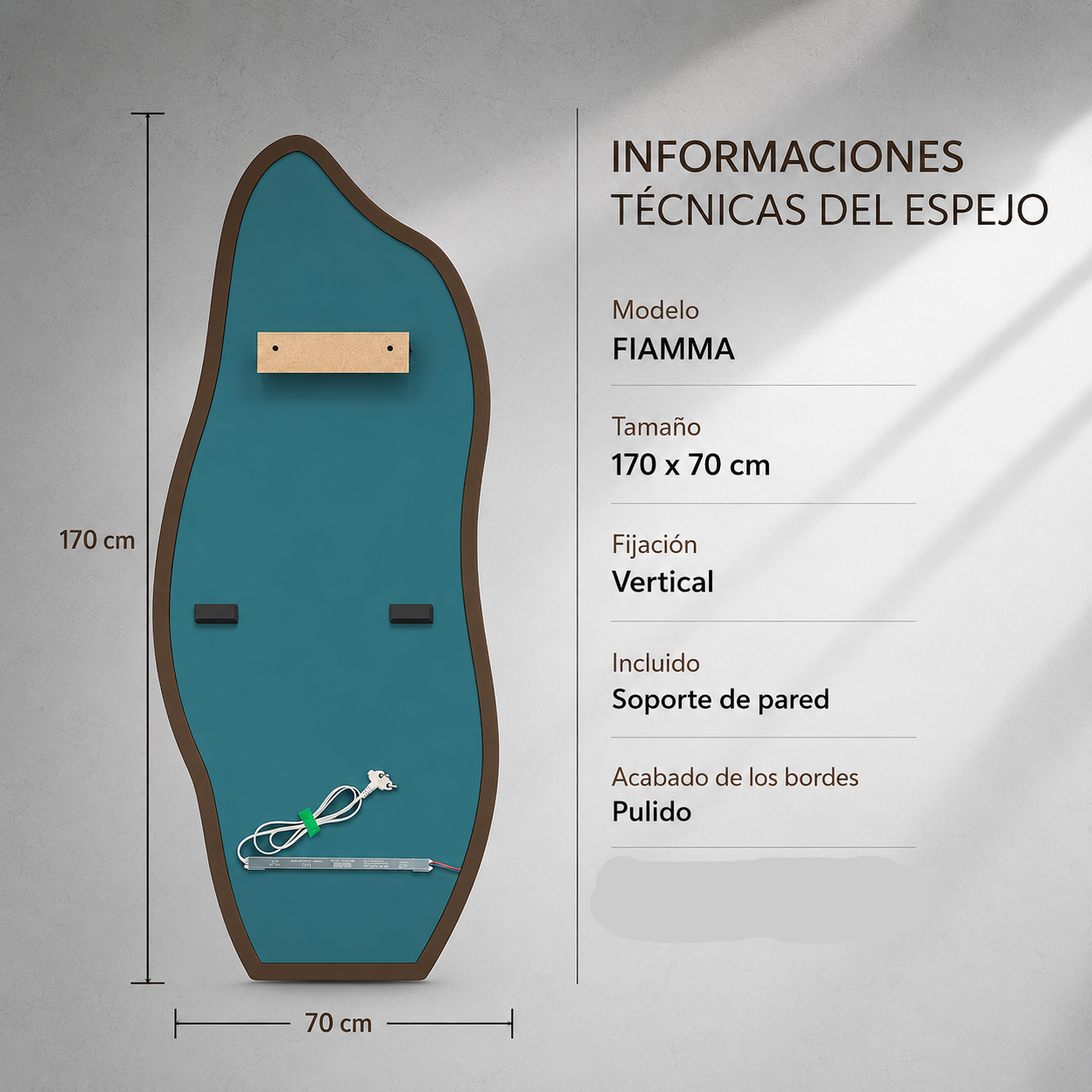 Espejo Orgánico Fiamma con LED de Cuerpo Entero 170×70